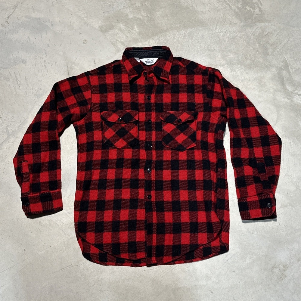 VTG Woolrich Wool Shacket Shirt Flannel Jacket Medium M Red Buffalo Plaid USA